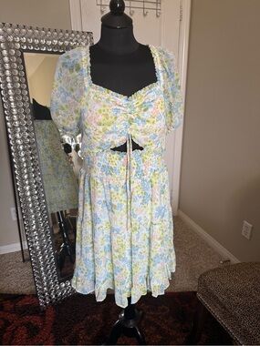 Pastel Floral Smocked Mini Dress in Blue and Green